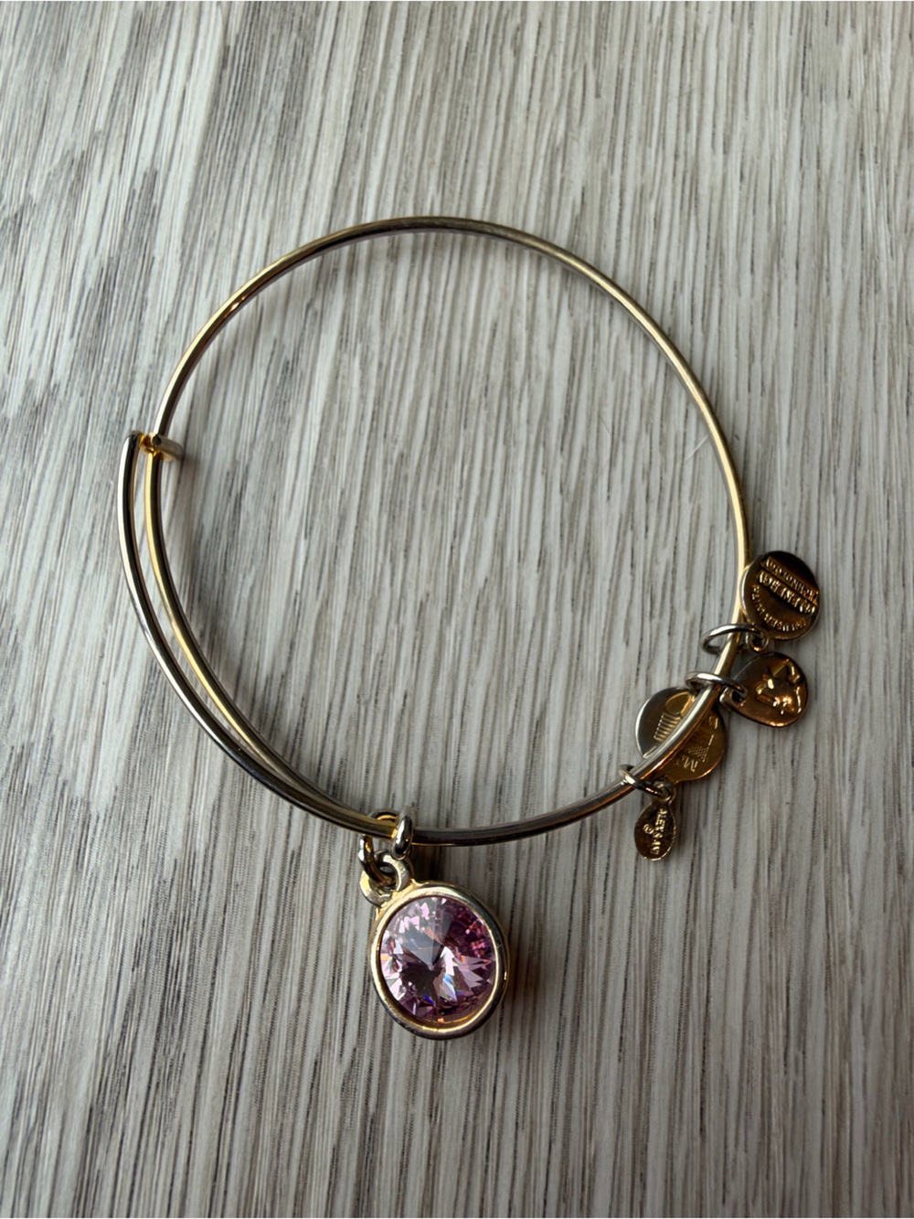 Alex and Ani Gold Bangle with Pink Crystal Charm